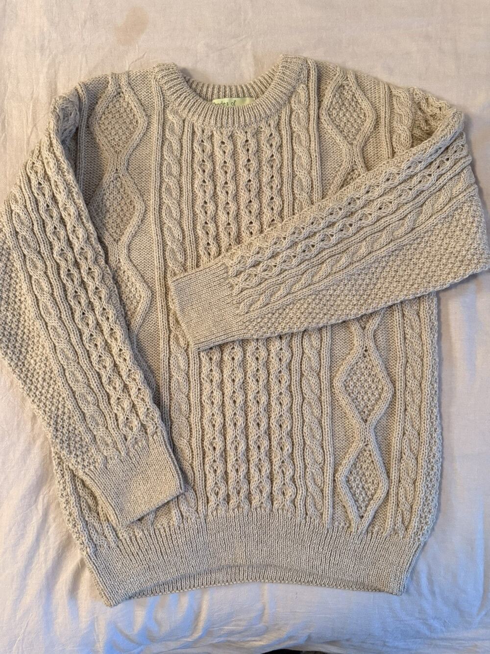 Shades Of Aran Merino Wool Womens/Mens Cable Knit Pullover Sweater Size Small